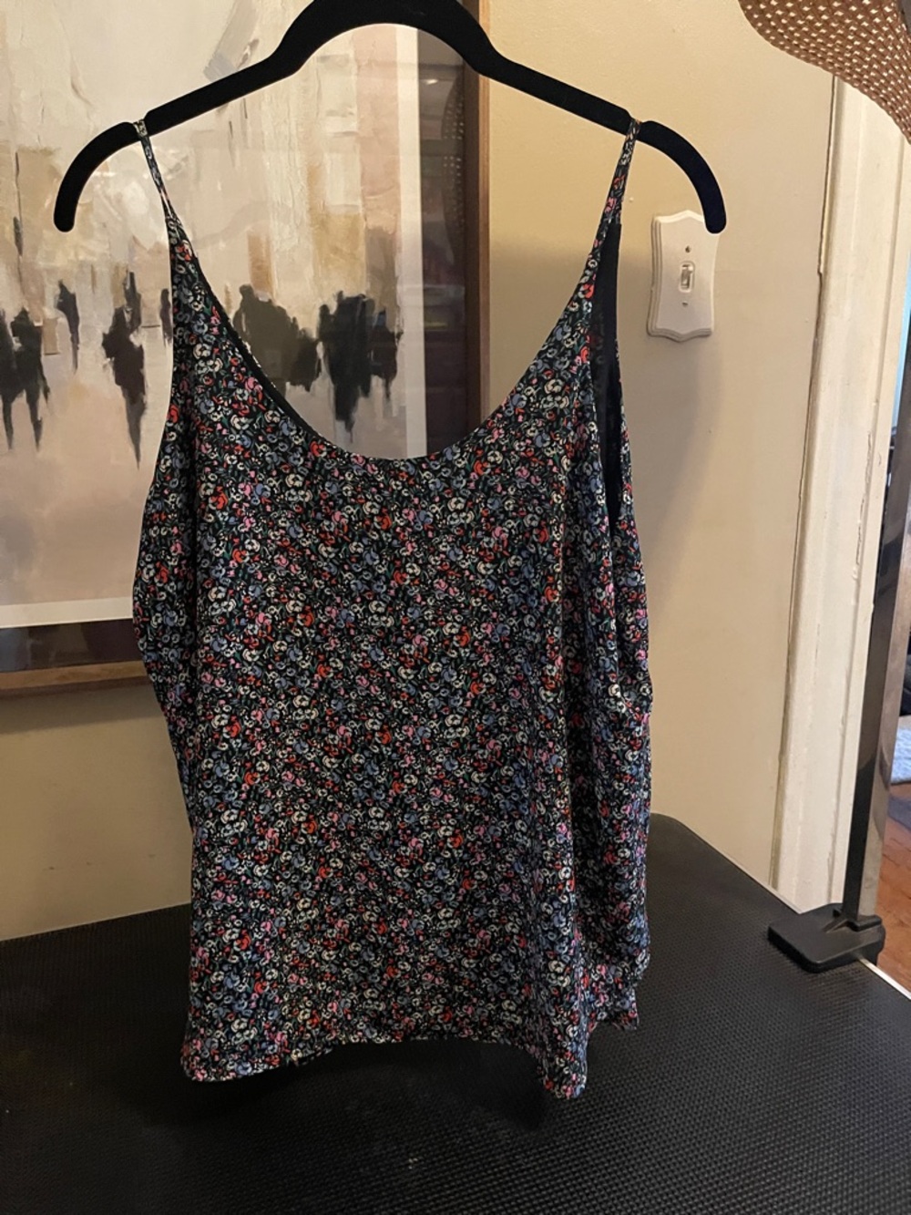 LOFT Black Floral Spaghetti Strap Cami lined